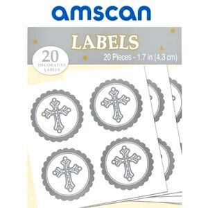 AMSCAN decorative Religious Silver/White cross adhesive Labels size 1.7 in NWT
